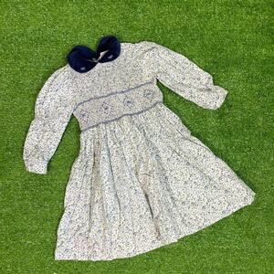 Vtg Sophie Dess Girls Sz 2 Smocked Dress Velvet Collar Cottagecore Embroidery